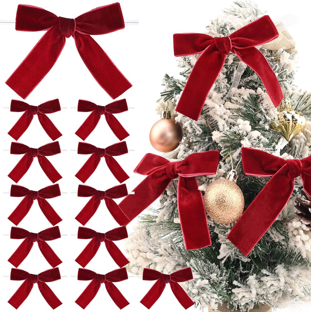 Velvet Bows Christmas Bows Twist Tie Bows 12 PCS Premade Bows for Christmas Tree,Wreaths, Gift Ba... | Amazon (US)