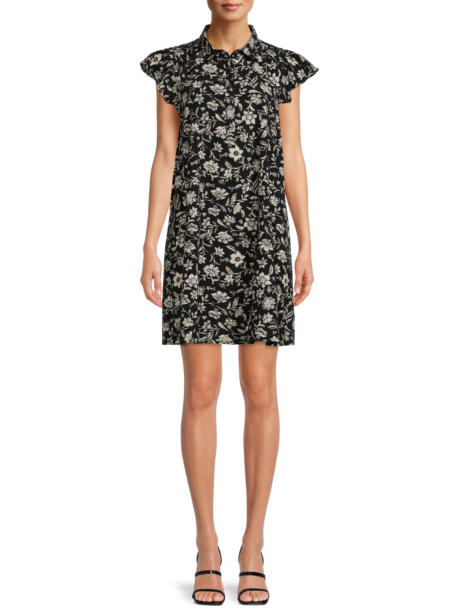 Time and Tru Women's Dress with Flutter Sleeves - Walmart.com | Walmart (US)