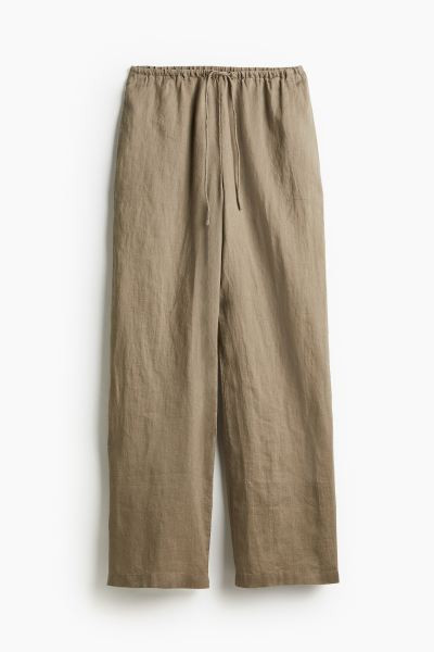 Wide-leg Linen Pants - Dark beige - Ladies | H&M US | H&M (US + CA)