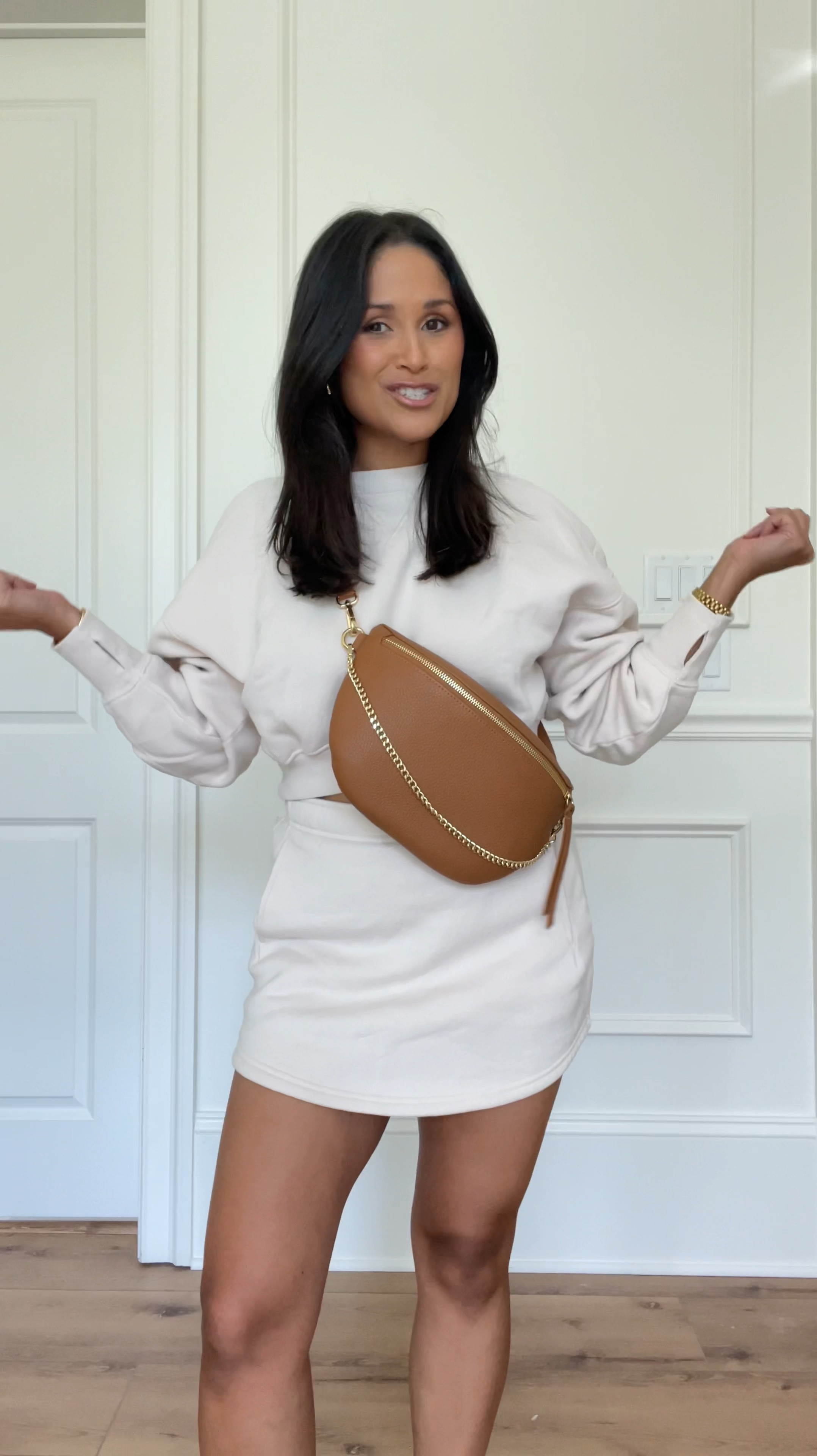 This matching set from aerie is so cuter and comfy! And the skirt has built i. Shorts! 
Take 20% OFF my bag with code: HAUTE20
#giginewyork #slingbag #beltbag 

#LTKItBag #LTKFindsUnder50 #LTKStyleTip