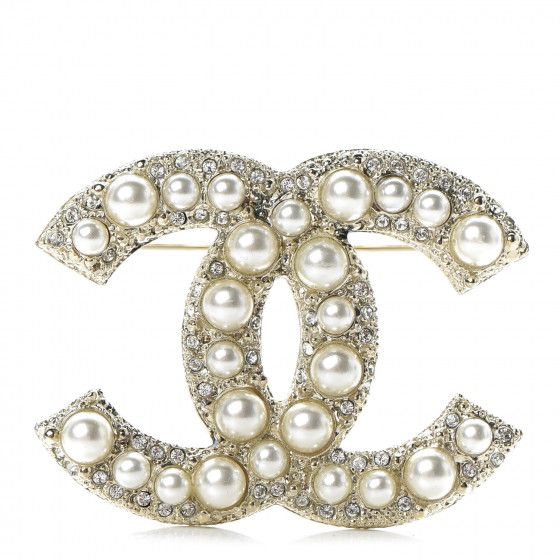 CHANEL Pearl Crystal CC Brooch Gold | Fashionphile