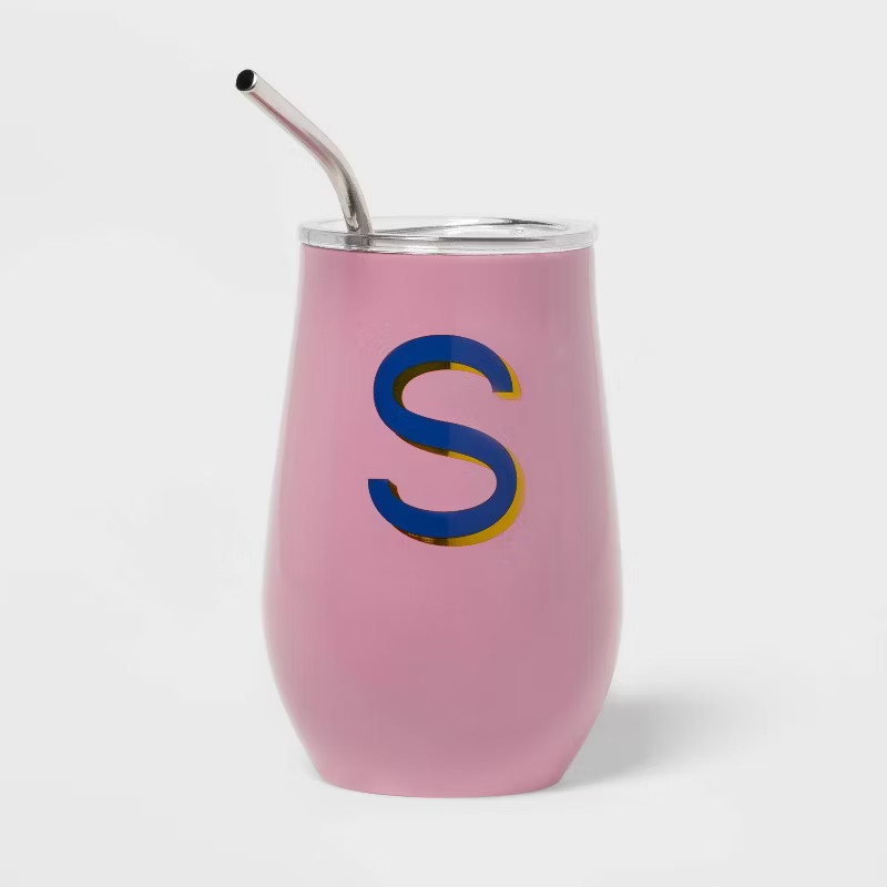 11.8oz Stainless Steel Double Walled Non-Vacuum Wine Tumbler with Lid and Straw - Opalhouse™ | Target