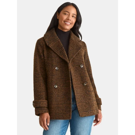 Time and Tru Women's and Women's Plus Faux Wool Peacoat, Sizes XS-2X | Walmart (US)