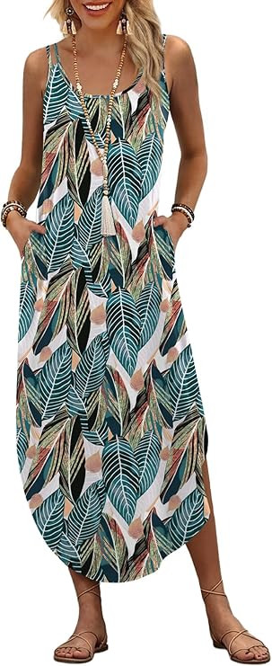 WIHOLL Summer Dresses for Women Spaghetti Strap Maxi Dress Scoop Neck Casual Boho Sundresses Beac... | Amazon (US)