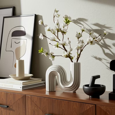 Modern Ceramic Vase - Unique Sculptural Design - Matte Ribbed Finish - Decorative Accent for Home, Office, Bedroom & Living Room - 6" White | Target