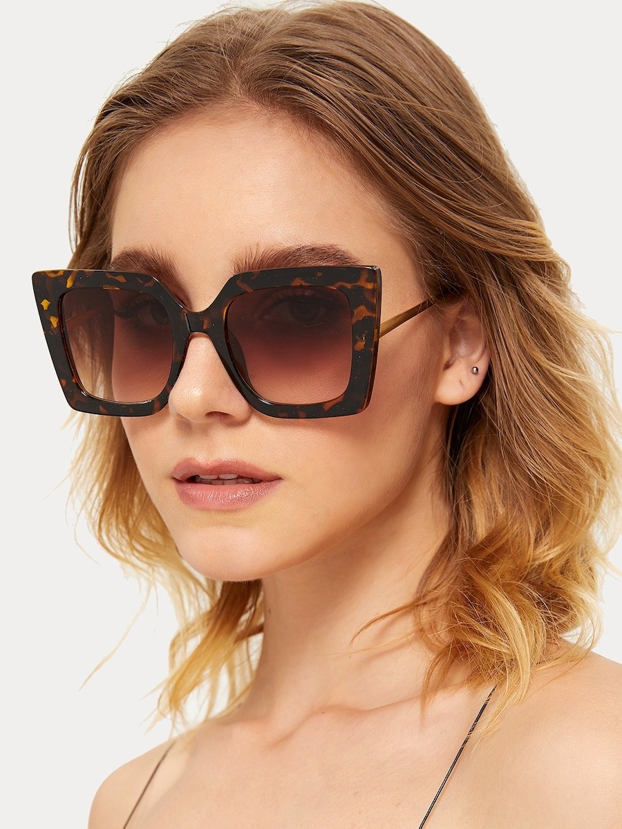Tortoiseshell Frame Flat Lens Sunglasses | SHEIN