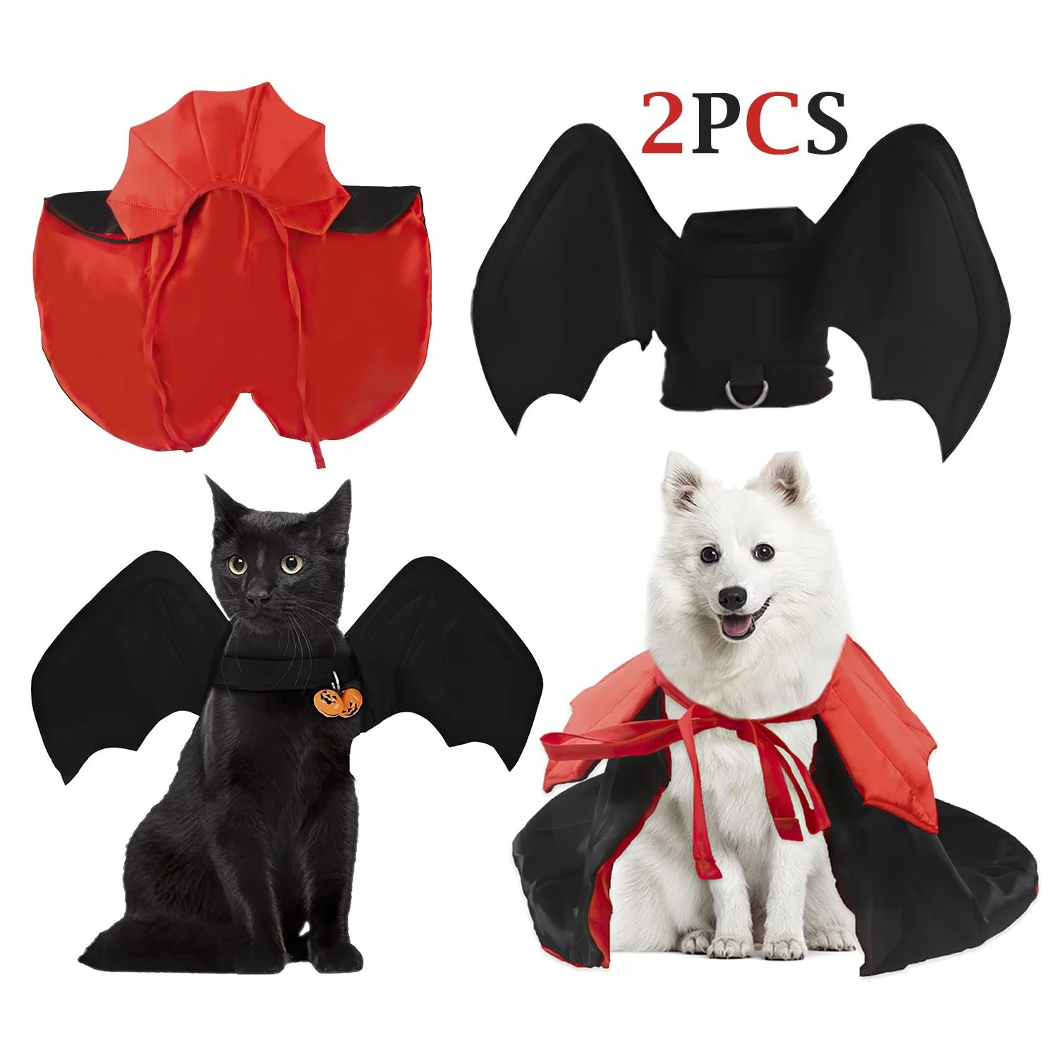 TRANSFREE 2PCS Pet Cat Bat Wings&Vampire Cloak for Halloween Party Decoration, Puppy Collar Leads... | Walmart (US)