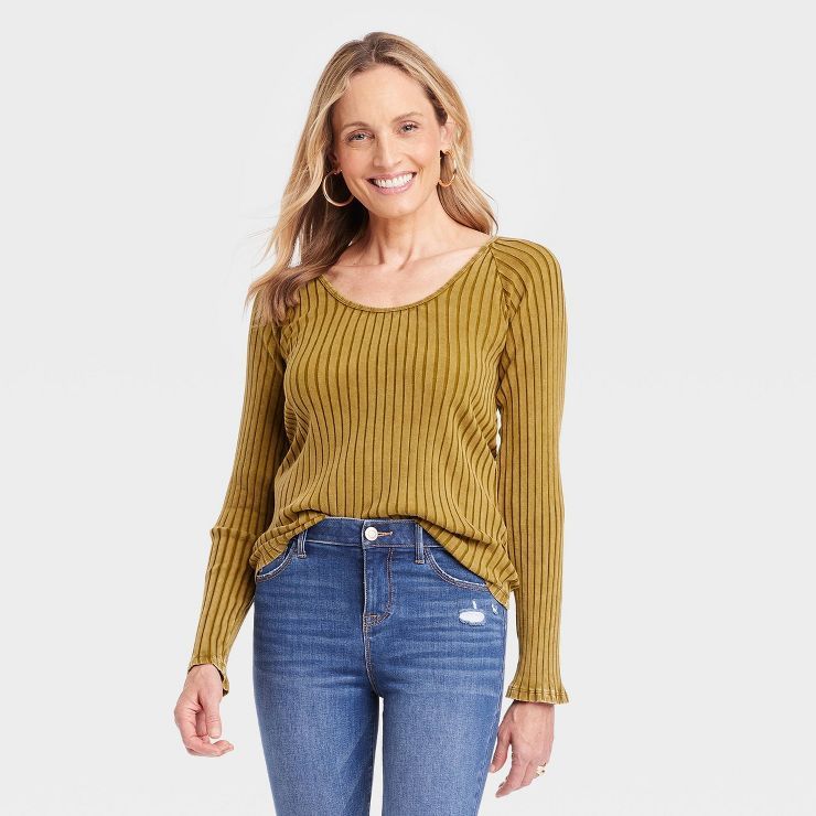 Women's Slim Fit Long Sleeve Ribbed T-Shirt - Knox Rose™ | Target