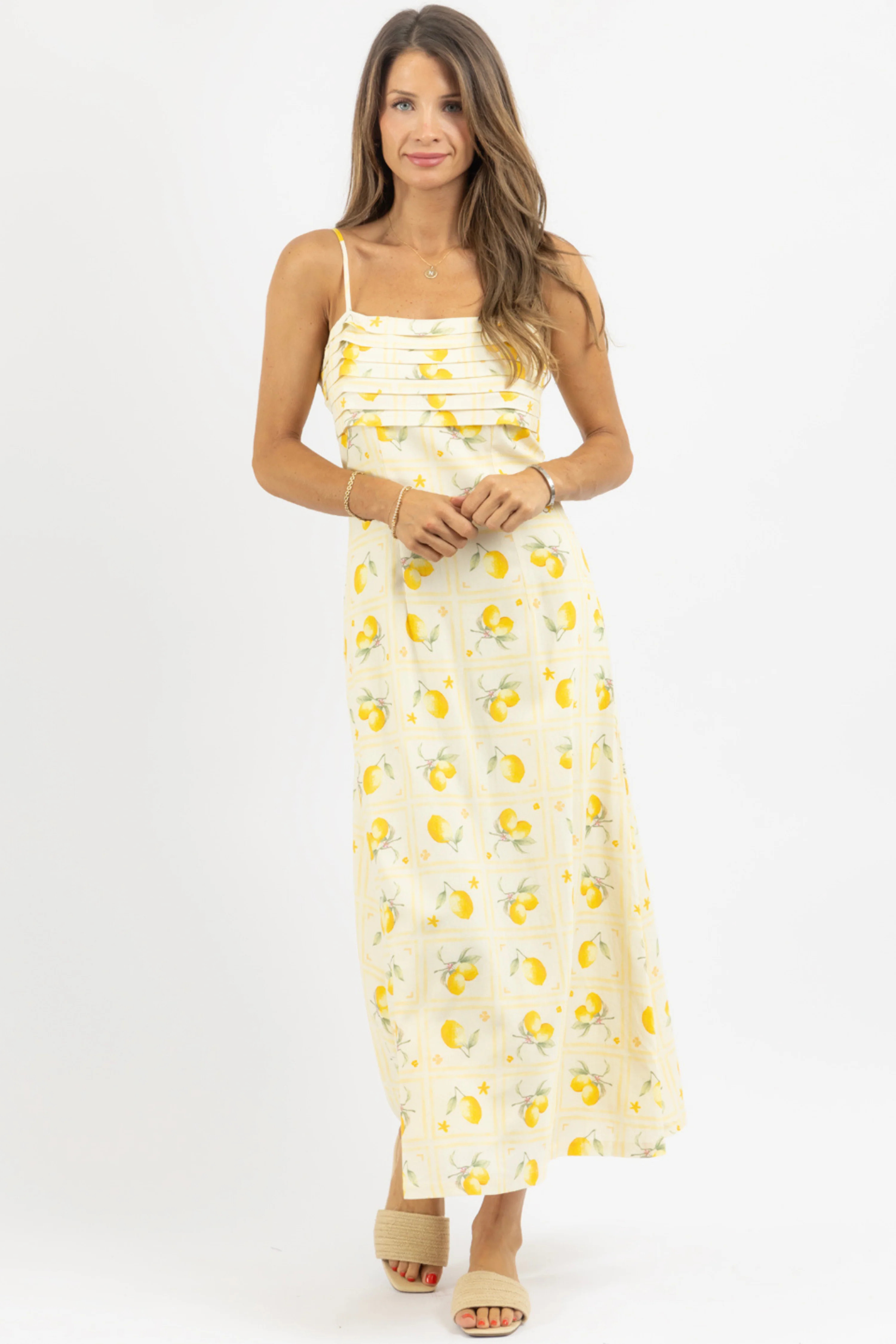 LEMON LINEN MAXI DRESS M | L'ABEYE