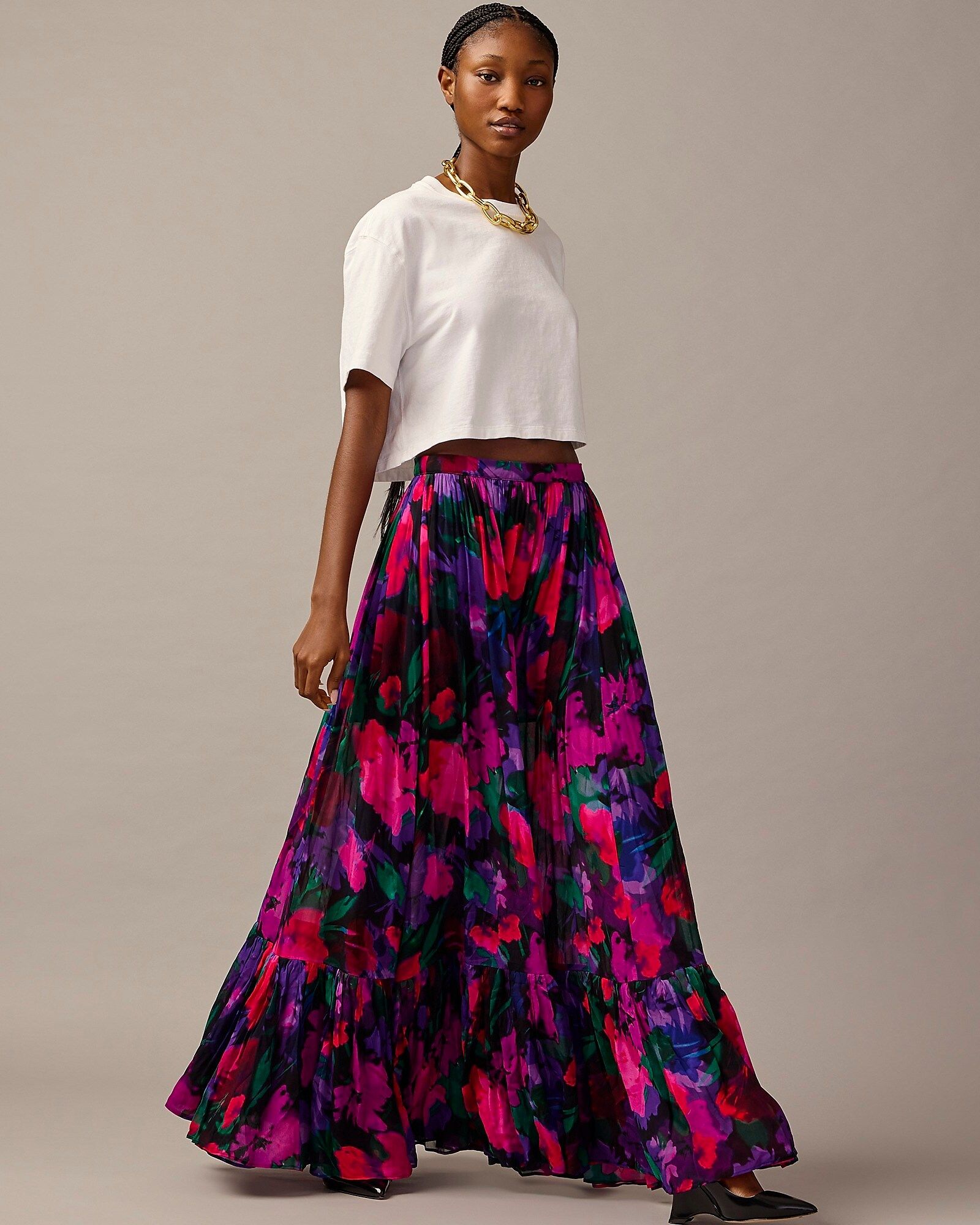 Collection full-length tiered skirt in floral chiffon | J.Crew US