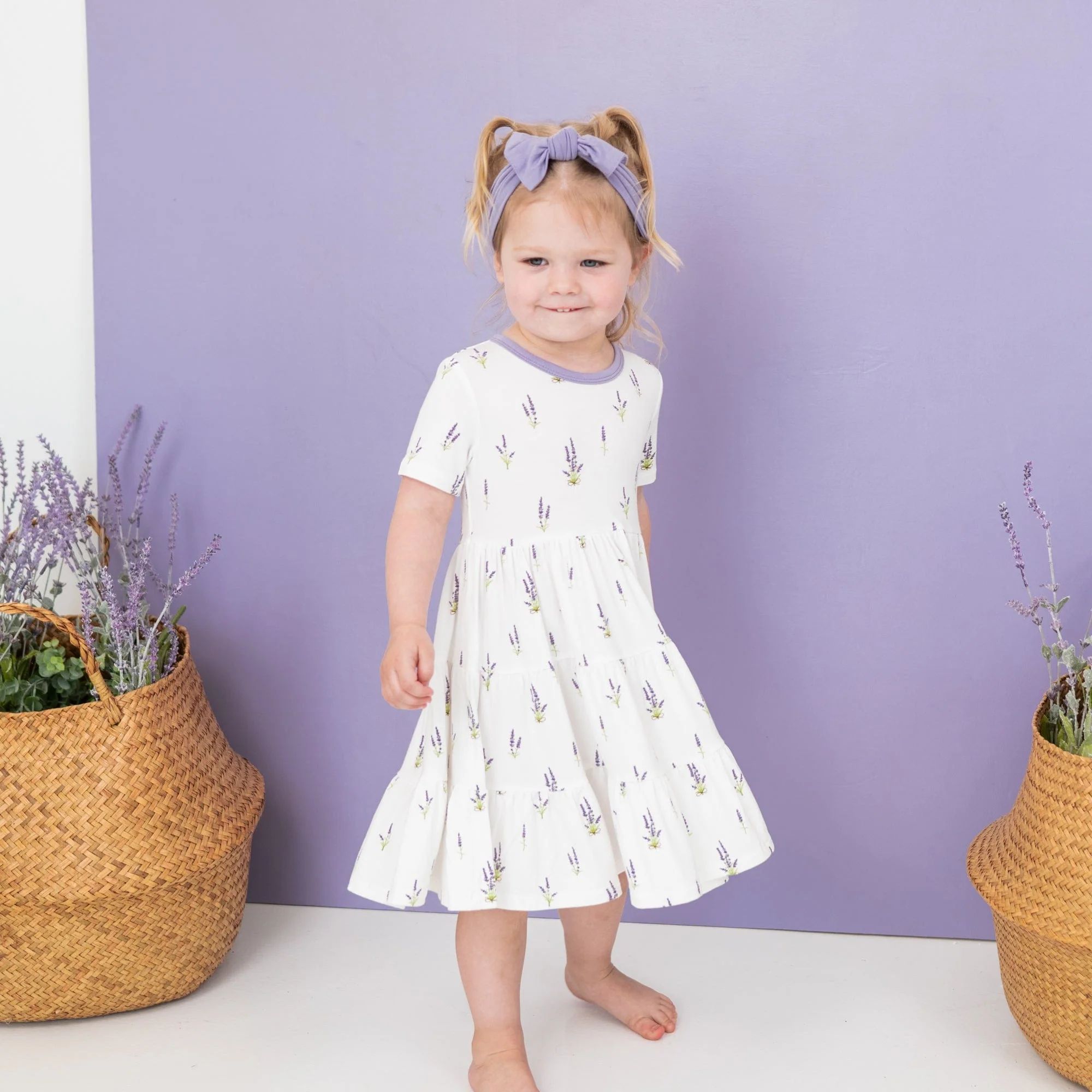 Short Sleeve Tiered Dress in Lavender | Kyte BABY