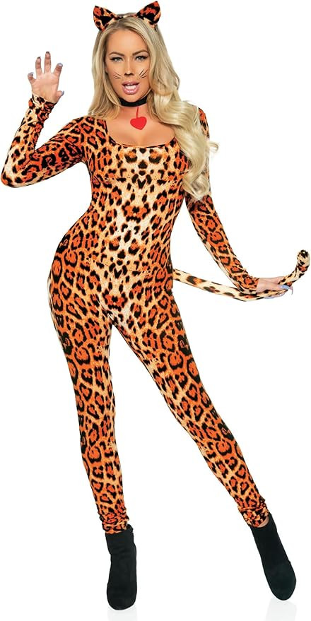 Leg Avenue Women's 3 Pc Cougar Costume with Catsuit, Headband, Choker | Amazon (US)