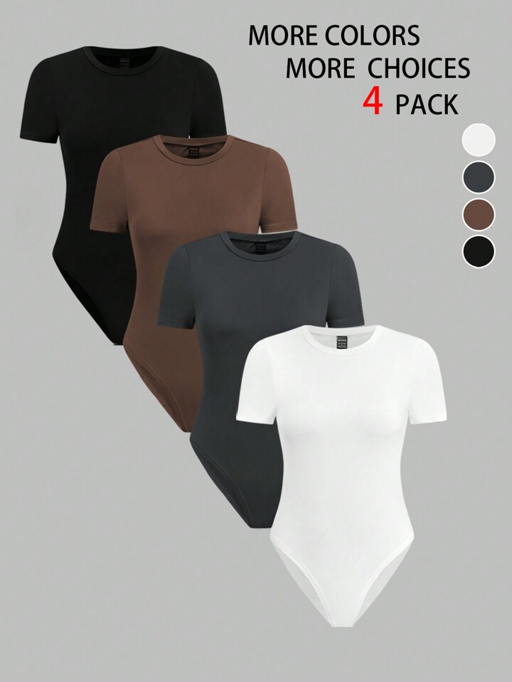 SHEIN LUNE Women's Solid Color Simple And Versatile Short Sleeve Bodysuit | SHEIN