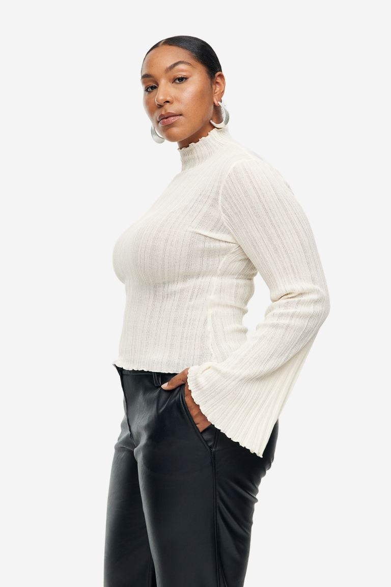 Rib-knit Mock Turtleneck Top - Cream - Ladies | H&M US | H&M (US + CA)