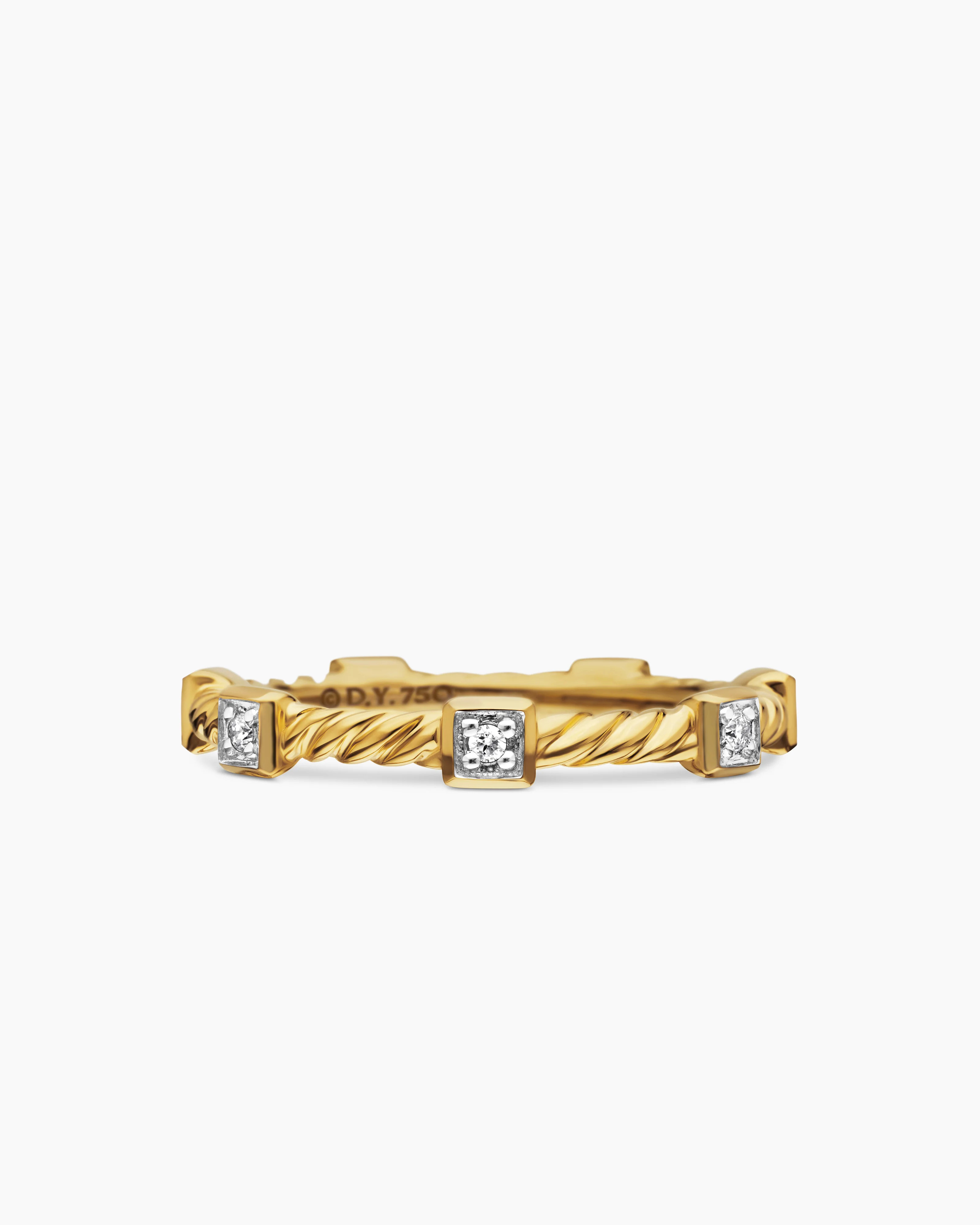 David Yurman | Cable Collectibles Stations Stack Ring in 18K Yellow Gold with Diamonds, 2mm | David Yurman
