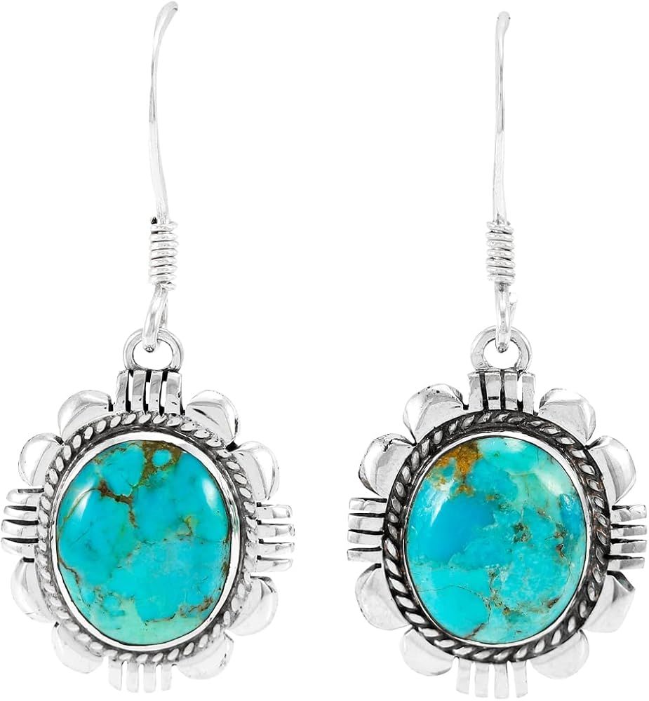 Turquoise Earrings 925 Sterling Silver & Genuine Turquoise (Choose Color) | Amazon (US)