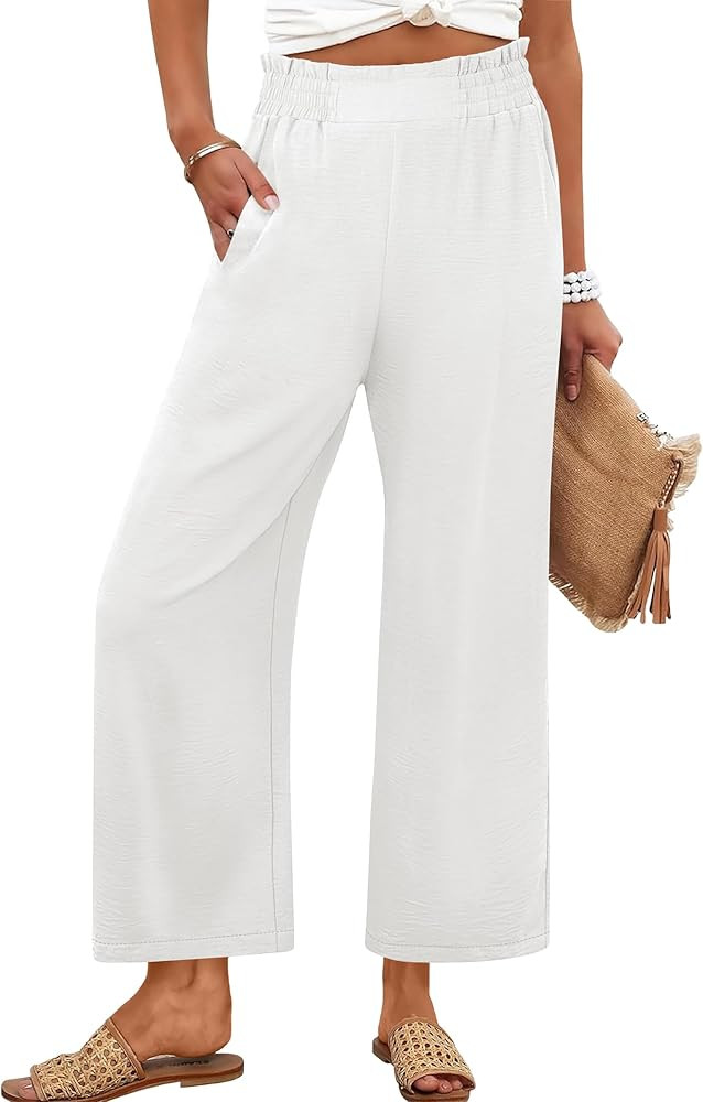 ANRABESS Womens Wide Leg Palazzo Pants Summer Beach High Waisted Cropped Flowy Pants 2026 Dressy ... | Amazon (US)