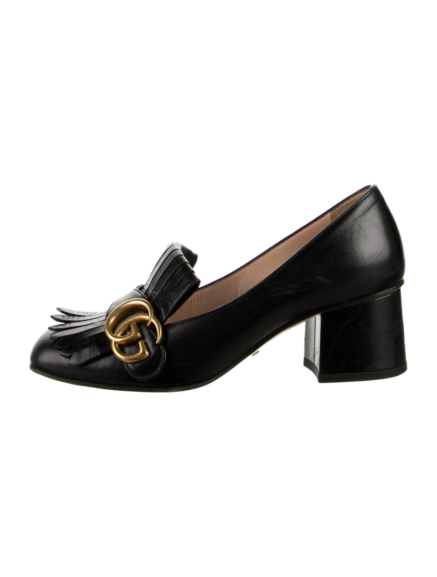 Gucci Marmont Fringe Loafer Mid-Heel Pump Running GG Logo Pumps | The RealReal