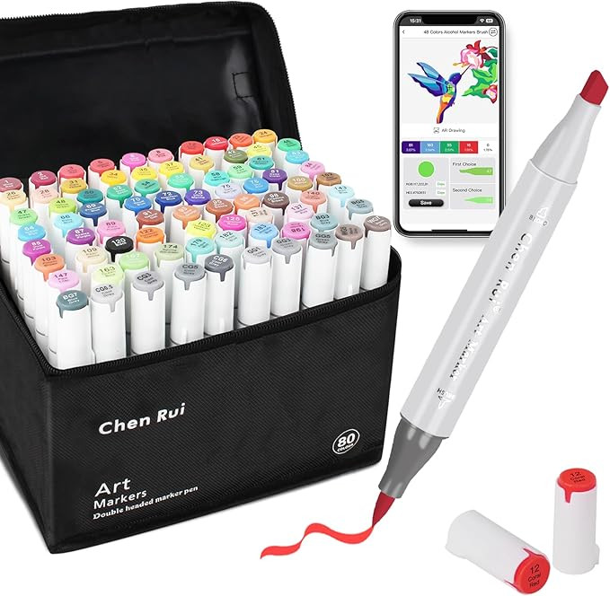 Chen Rui 80 Colours Alcohol Brush Markers with Free App, Brush and Chisel Tip Alcohol Pens for Ad... | Amazon (UK)
