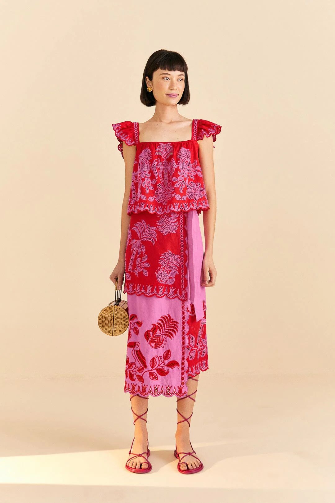 Red Palm Tree Richelieu Midi Skirt | FarmRio