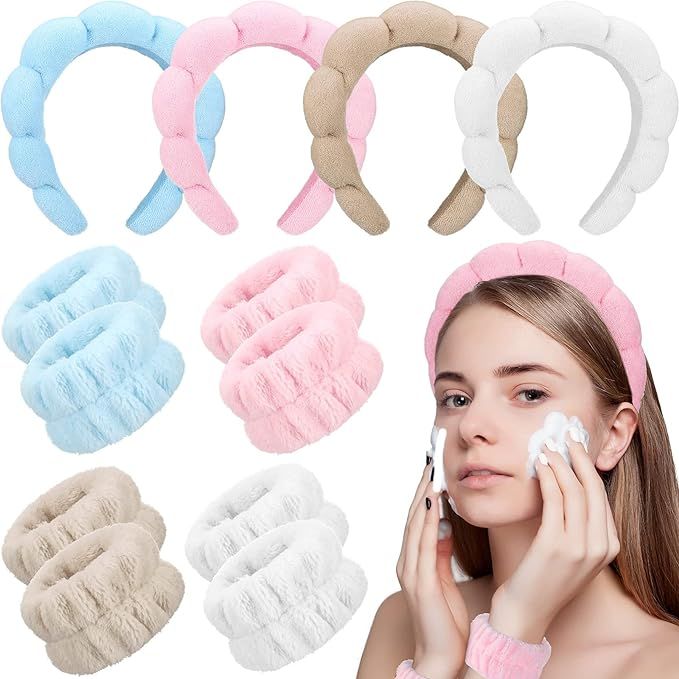 Jexine 4 Set Spa Headband and Wristbands for Women Face Washing, 4 Pcs Cute Sponge Headbands for ... | Amazon (US)