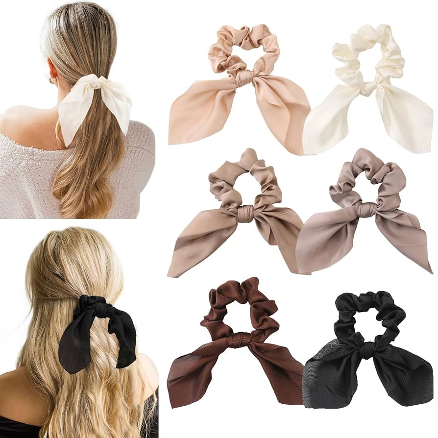 6 PCS Small Silk Scrunchies, Hair Ties with Knotted Bows, Satin Hair Ribbons Elastic Hair Ties fo... | Amazon (US)