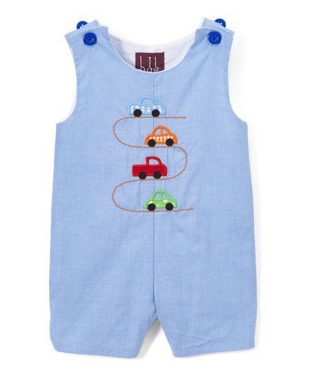 Blue Car Race Track Embroidery Shortalls - Infant | Zulily