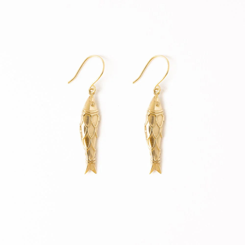 Sally Fish Dimensional Dangle Earrings Brass | INK+ALLOY
