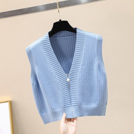 Sonbest Women s Knitted V-Neck Vest JK Uniform Pullover Sleeveless Crop Sweater School Cardigan(Blue | Walmart (US)