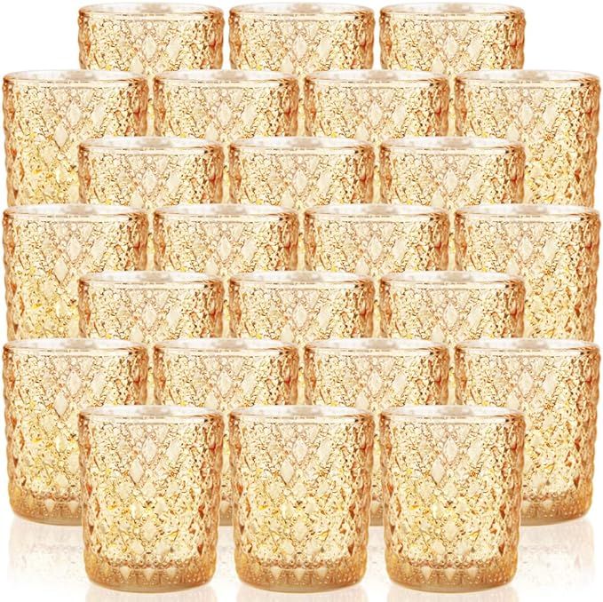 SHMILMH Gold Votive Candle Holders, Mercury Glass Tealight Holder for Wedding Table Centerpiece B... | Amazon (US)