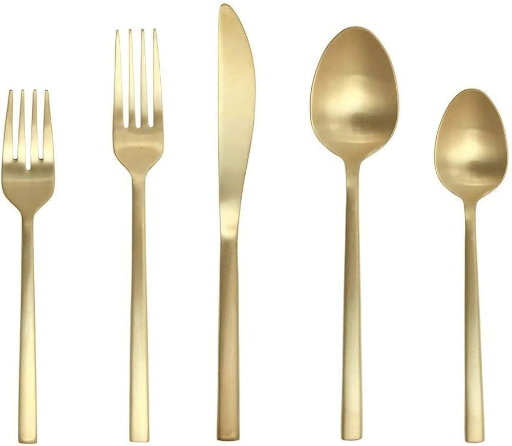 Fortessa Arezzo 18/10 Stainless Steel Flatware, 20 Piece Place Setting, Service for 4, Brushed Go... | Amazon (US)