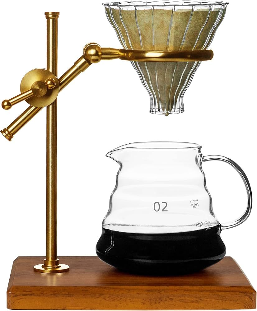 Pour Over Coffee Maker Set with Adjustable Stainless Steel Stand, Wooden Base, 20Pcs Paper Filter... | Amazon (US)