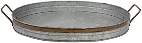Stonebriar Oval Galvanized Serving Tray with Rust Trim and Metal Handles, Large | Amazon (US)