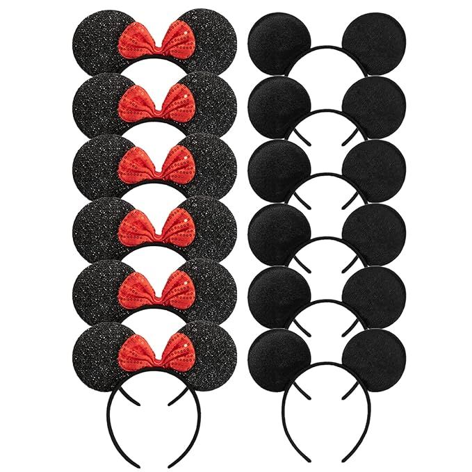 CHuangQi Mouse Ears Headband Pack of 12 for Boys and Girls Birthday Party or Celebrations, Solid ... | Amazon (US)