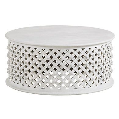 Bornova Coffee Table with Rustic White Finish & 3D Lattice Design | Ballard Designs, Inc.