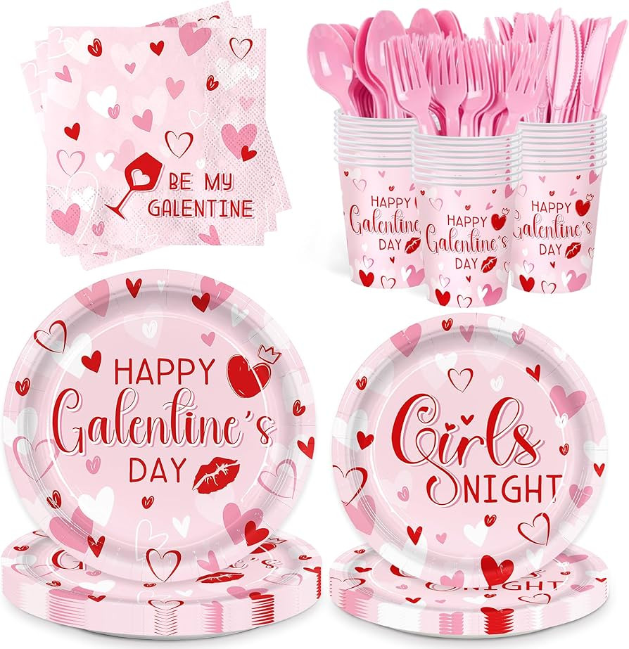 168pcs Galentines Day Paper Plates Napkins Pink Party Supplies Cups Disposable Tableware For Wome... | Amazon (US)