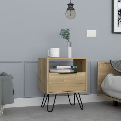 Depot E-Shop Nightstand 22"H, One Open Shelf, Single Door Cabient, Hairpin Legs | Target