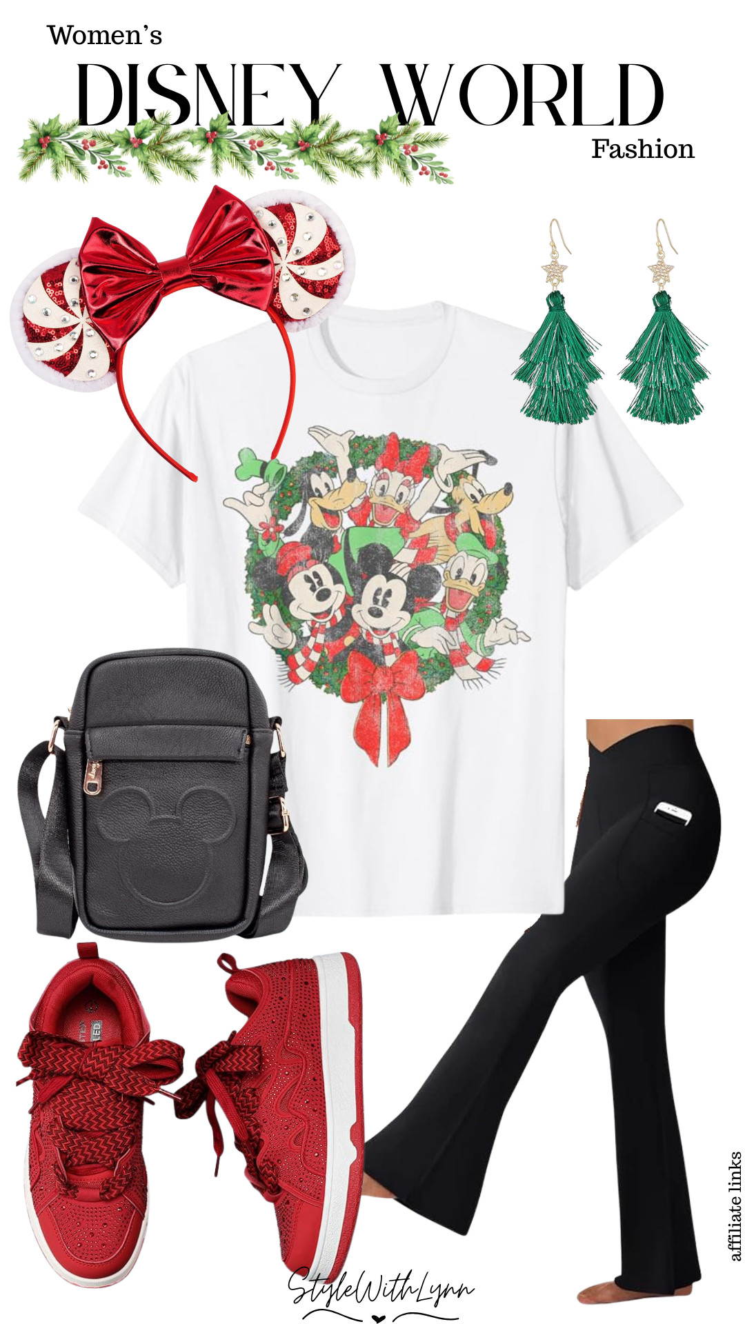 Bringing all the holiday cheer straight to Main Street USA with this festive women’s Disney World look. And yes, it’s ALL from Amazon!  From the peppermint Minnie ears to the cutest vintage-style Christmas tee, this outfit is comfy, park-ready, and totally photo-worthy. Paired with flare leggings, a hands-free Mickey crossbody, and bright red sneakers for all-day magic.

If you’re planning a Christmas trip to Disney World (or just want the vibes at home), this is your sign to grab these pieces before they sell out! 🎅🏼✨

Shop the full holiday Disney outfit below 🎁👇
#womensdisneyoutfit #disneychristmasoutfit #disneyworldfashion #amazonfashionfinds #holidaydisneylooks #stylewithlynn 

 #LTKHoliday #LTKSeasonal #LTKStyleTip