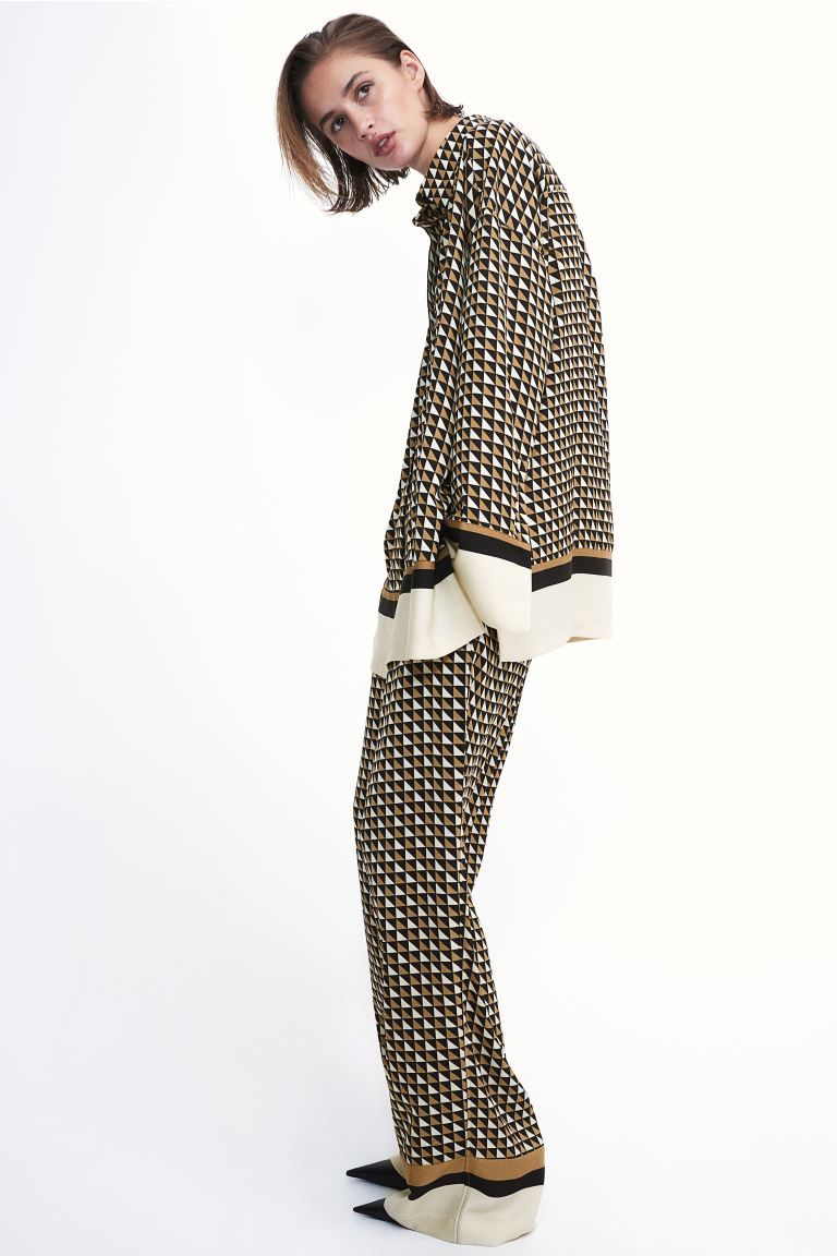 Twill Drawstring Pants - Dark beige/patterned - Ladies | H&M US | H&M (US + CA)