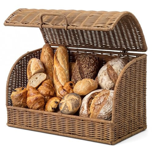 SiliFine Large Rattan Bread Box Breadbox for Kitchen Countertop Vintage Food Storage Bin Rustic Woven Bread Storage Basket for Bread-loaves, Pastries, Fruit and Farmhouse Kitchen Organization | Amazon (US)