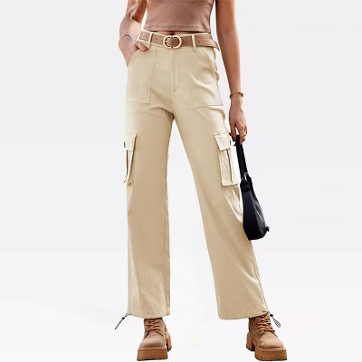 Womens High Waisted Cargo Pants Streetwear Baggy Stretchy Pants with Pockets for Women Apricot M | Target