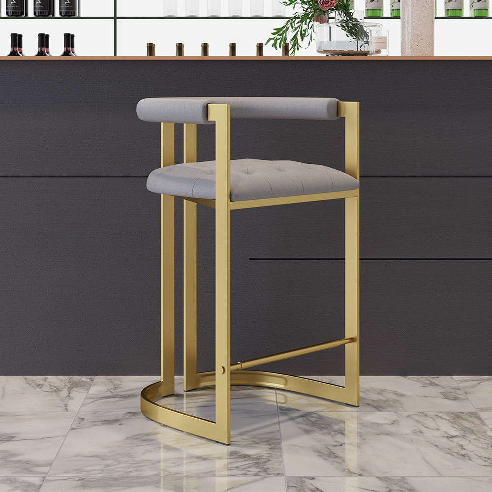 Modern Bar Stool Gray Upholstery in Gold with Back Counter Stool 6-Pieces | Homary