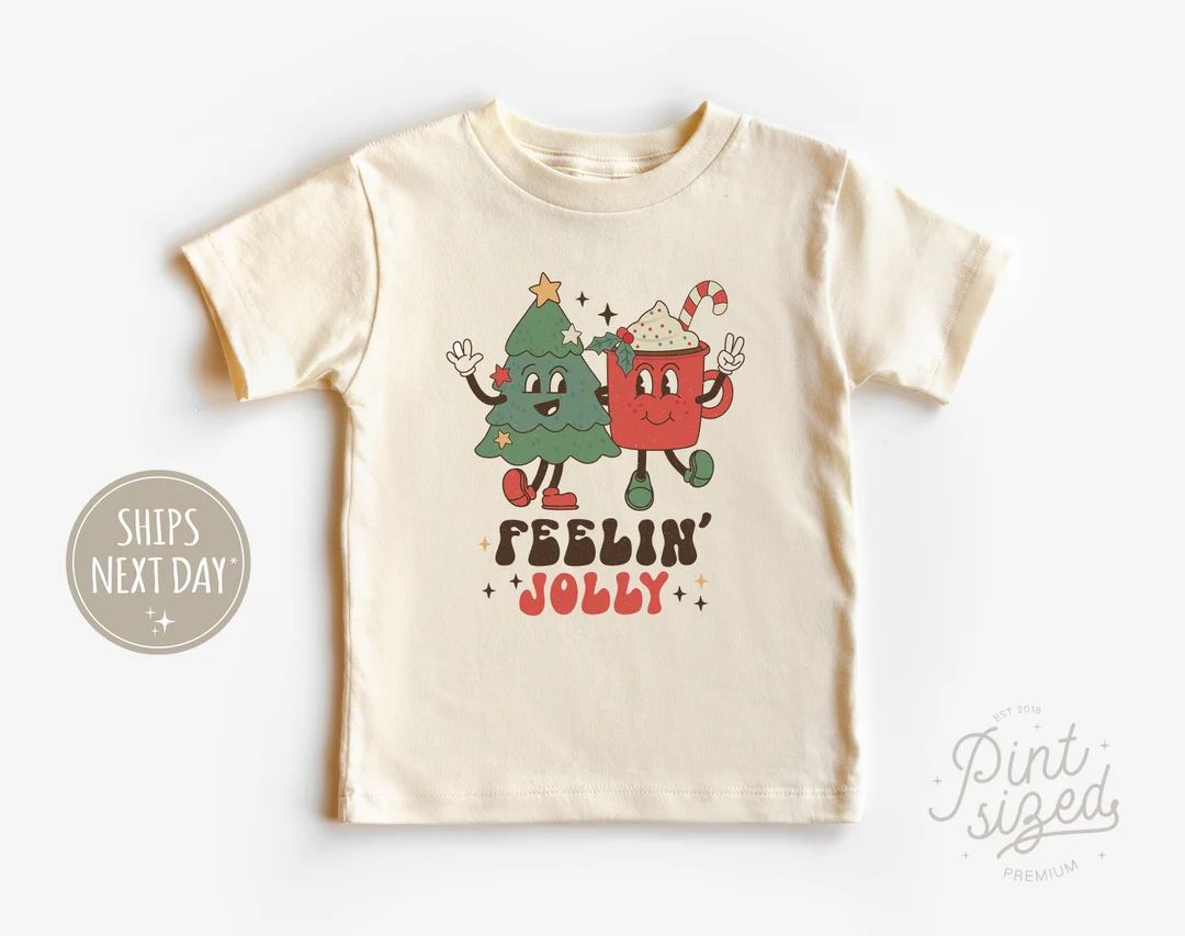 Feeling Jolly Toddler Shirt - Retro Christmas Kids Shirt - Cute Natural Toddler Tee | Etsy (US)