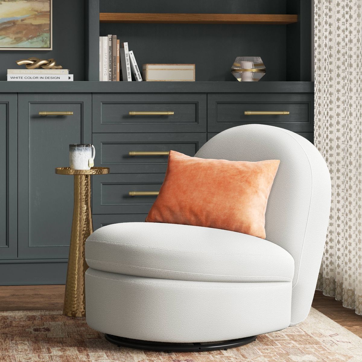 Rounded Swivel Accent Chair metal base Tan/Black - Threshold™ | Target