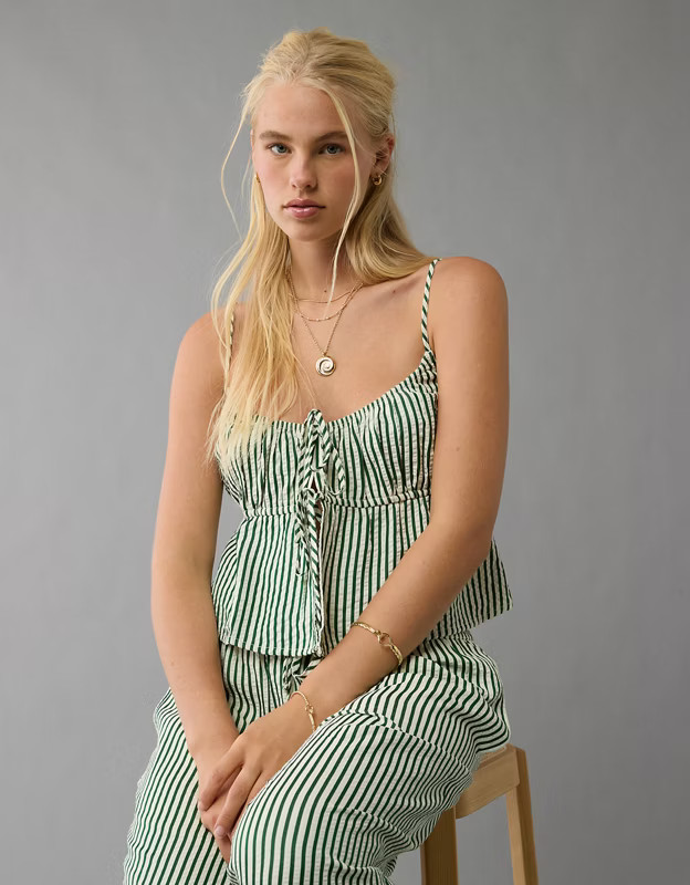 AE Tie Front Seersucker Cami | American Eagle Outfitters (US & CA)