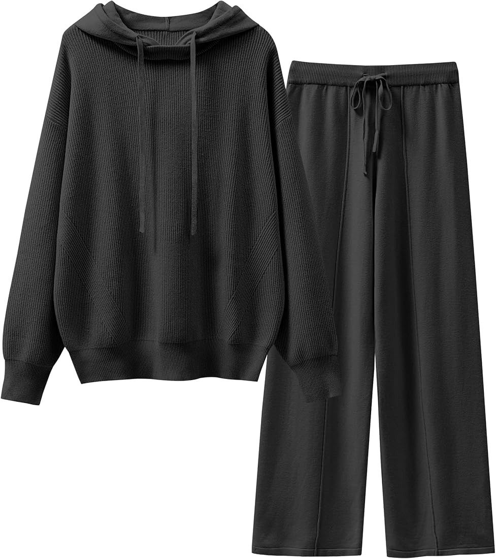 ANRABESS Women 2 Piece Outfits Sweater Sets Loose Long Sleeve Hoodies Knit Pullover Wide Leg Pant... | Amazon (US)