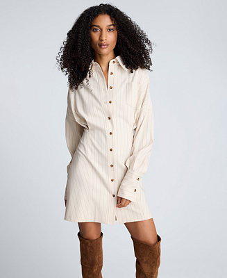 Women's Long-Sleeve Striped Shirt Dress | Macy's