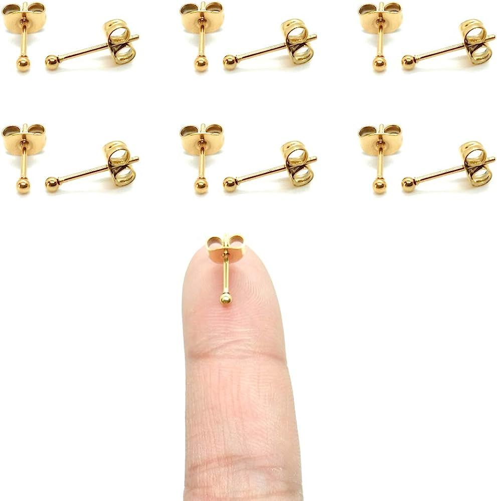6 Pairs 14K Gold Plated 316L Surgical Steel Cartilage Piercing Tiny Stud Earrings 20G, Style Ball... | Amazon (US)