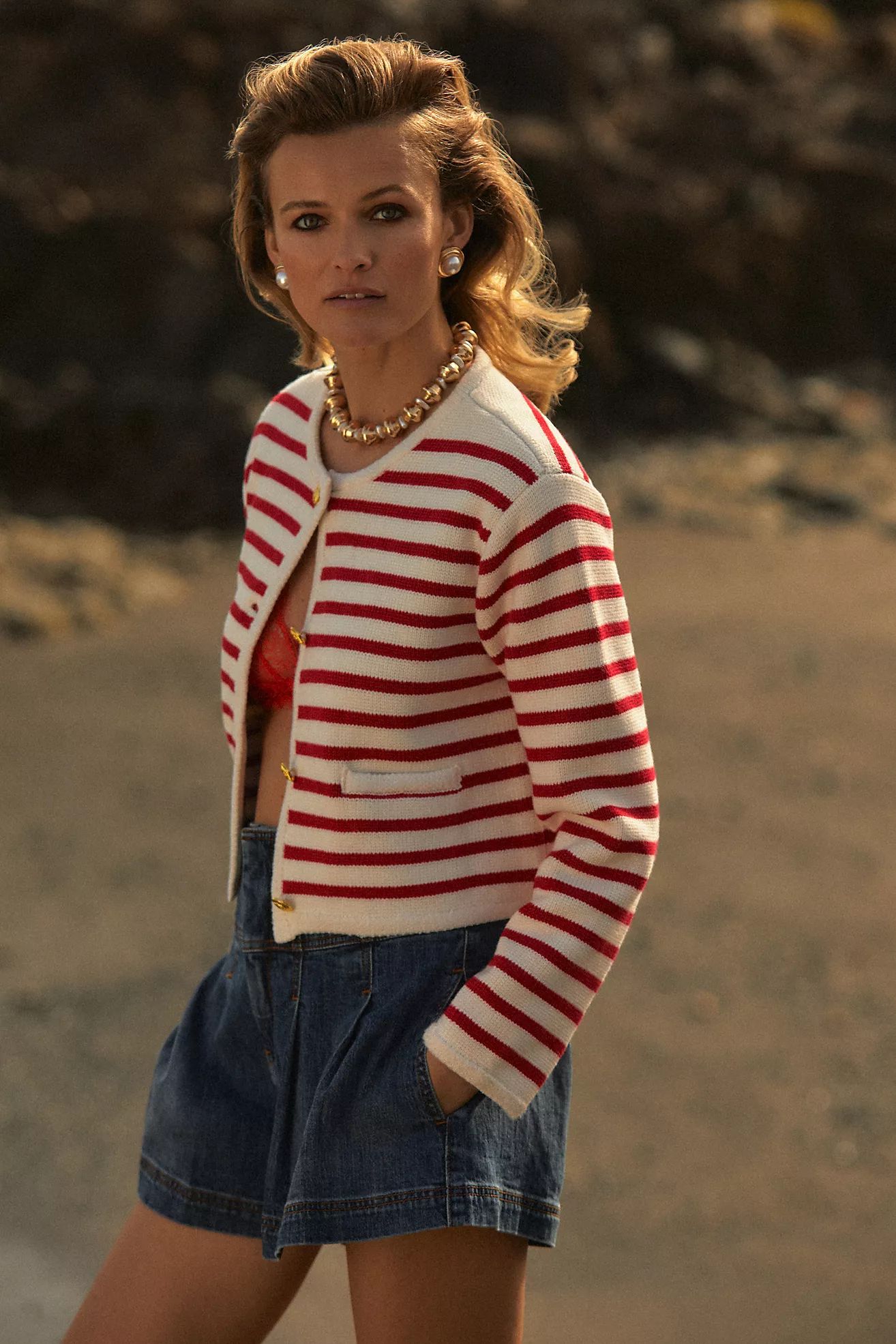 English Factory Striped Cropped Sweater Cardigan | Anthropologie (US)
