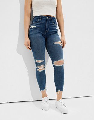 AE Ne(x)t Level Ripped Curvy Super High-Waisted Jegging Crop | American Eagle Outfitters (US & CA)